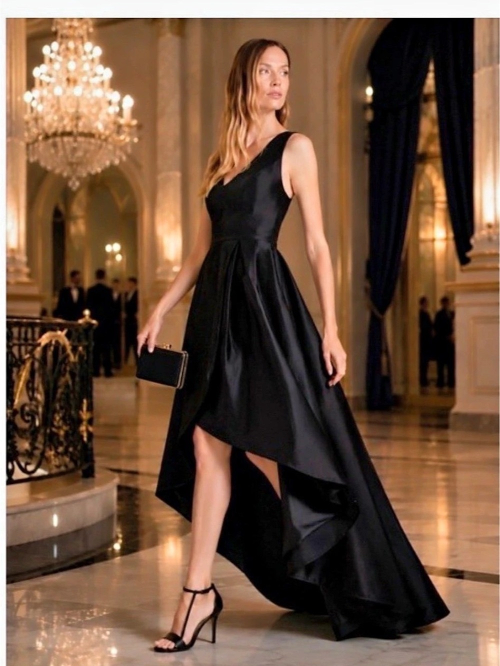 Calvin Klein Sleeveless V-Neck High Low Gown Black Dress Size 6